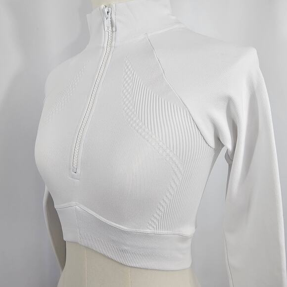 Joja Exhale White Cropped 1/2 Zip Textured Long Sleeve Pullover Size S NWOTF - Picture 5 of 14